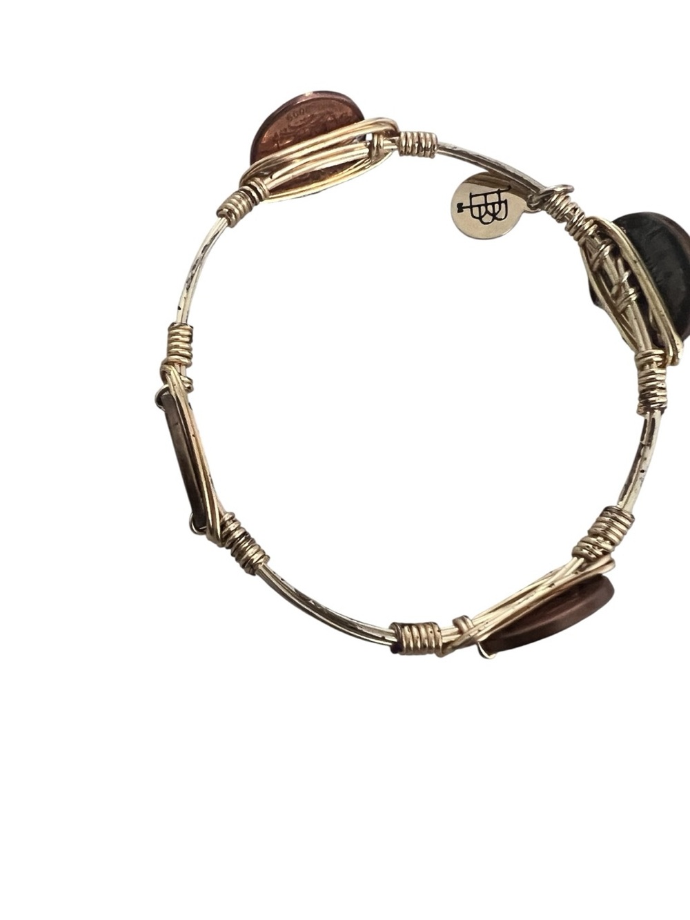 Gold-Tone Wire Bracelet with Brown Accent Beads